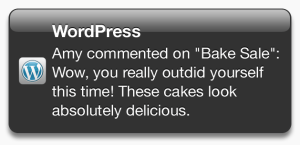 Ejemplo de una notificación push de comentario de la aplicación de WordPress para iOS