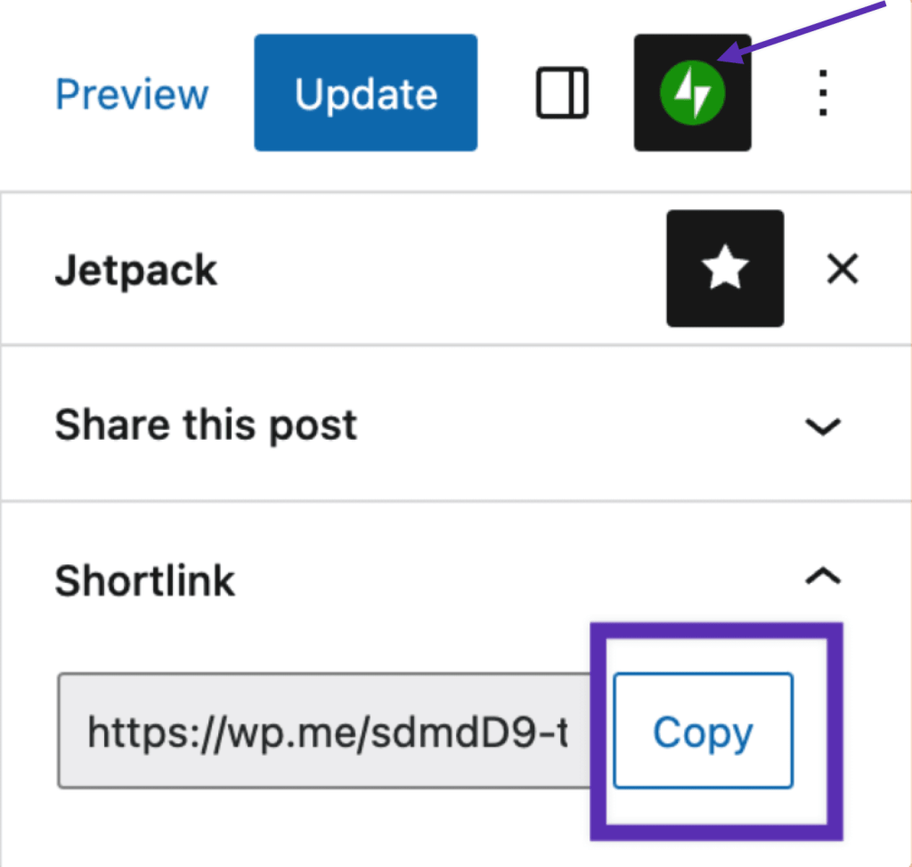 Shortlink section in the Jetpack sidebar