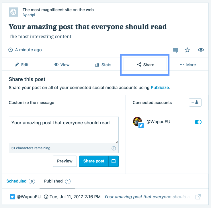 Sharing previously published content with Jetpack