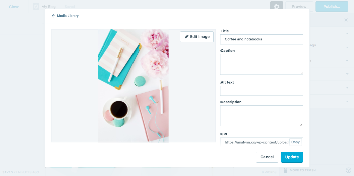 WordPress Default image settings fields 