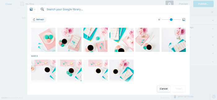 Google Photos added to WordPress media library 