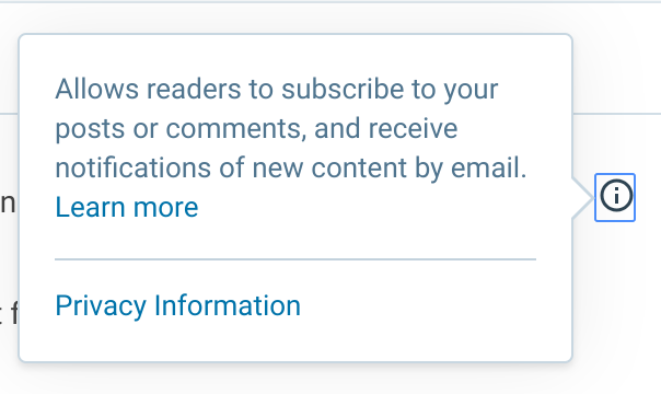 privacy info in pop-up