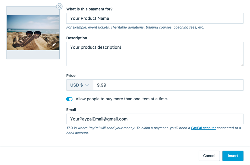 Changing the details on a Simple Payment Button