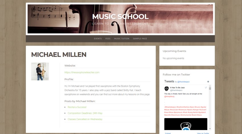 An author page on a premium WordPress theme