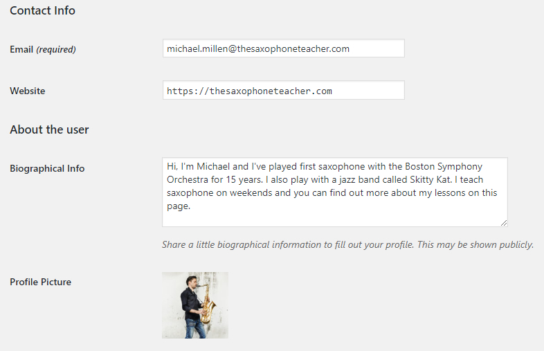 Creating a new user profile in WordPress