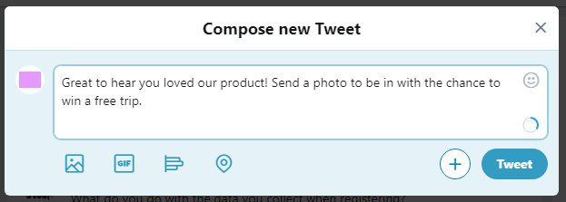 A tweet encouraging a customer to send a photo
