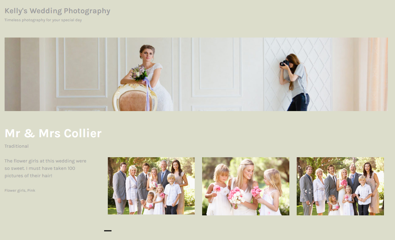 Página de proyecto de portafolio con el tema Orvis personalizado en color champán