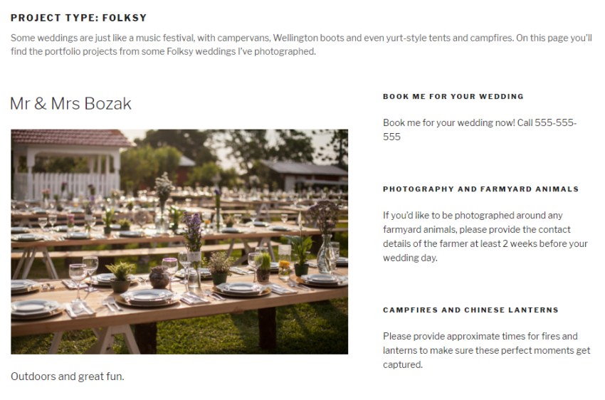 Customized sidebar on Project Type page 