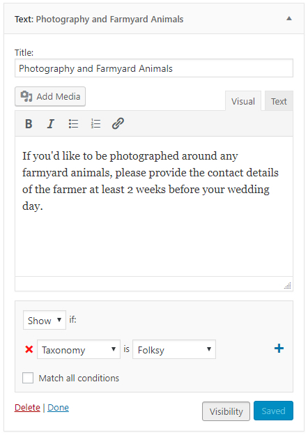 Personalización de widgets para la taxonomía Tipo de proyecto de portafolio