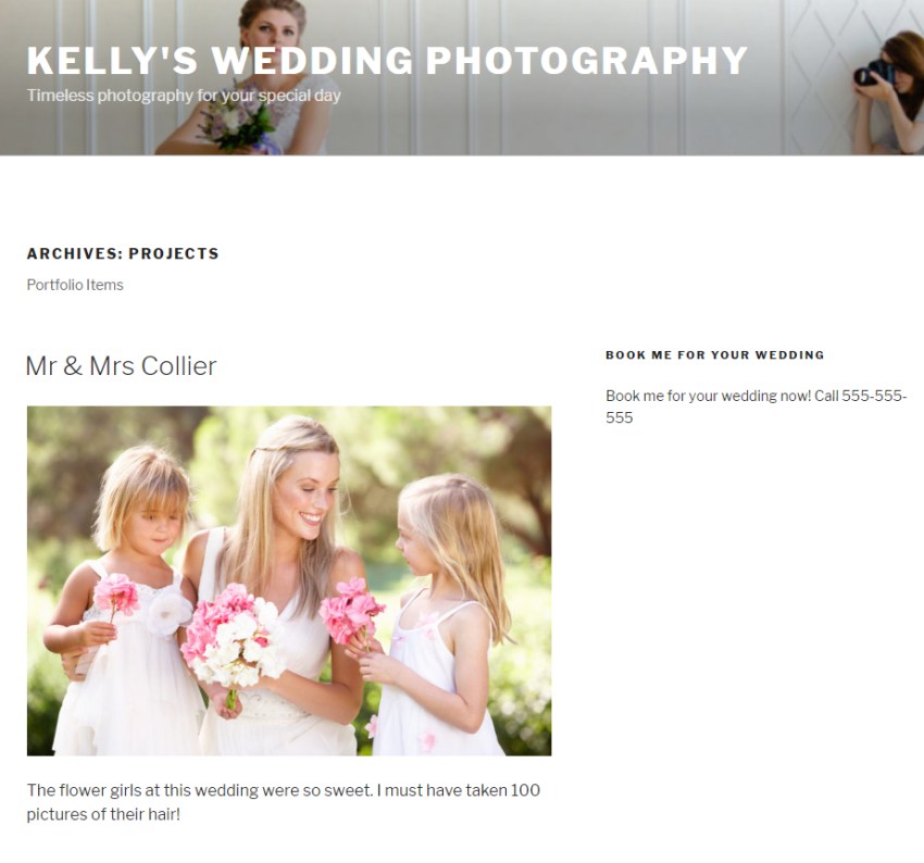 Jetpack Portfolio page example using shortcode 
