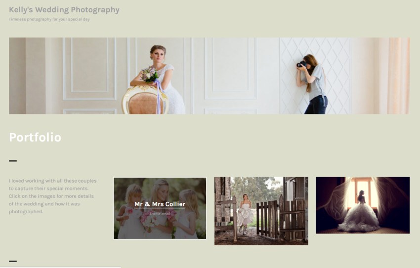 Portfolio page using Orvis theme customized to champagne color 