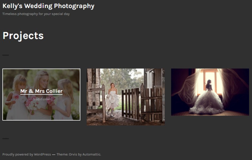 Portfolio page using Orvis theme and showing hover over style 