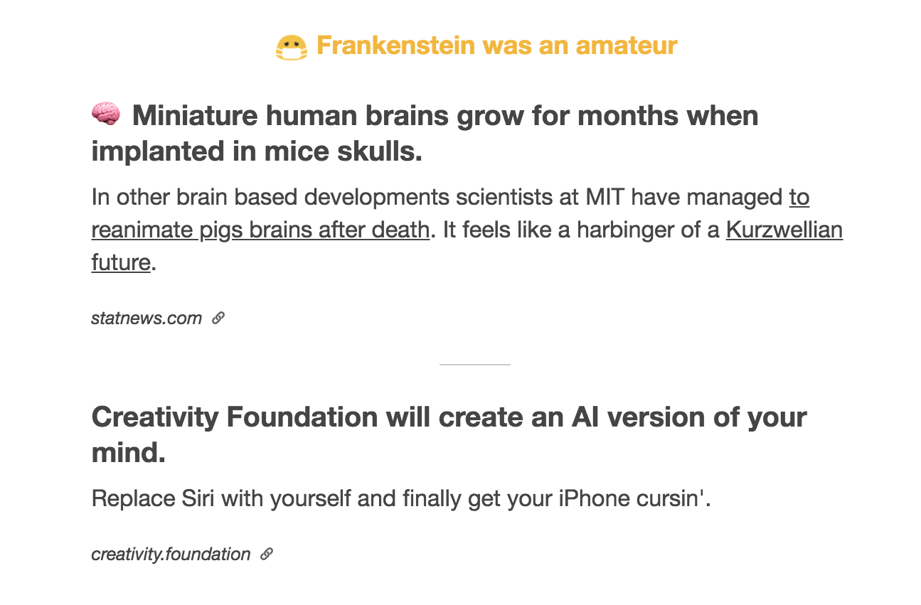 Newsletter Content Example: Bizarro Devs 