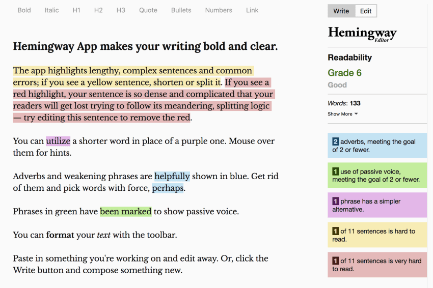 The Hemingway app, which helps you write clearly
