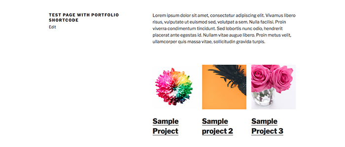 A page using the portfolio shortcode