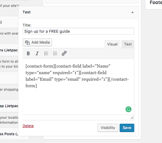 Adding contact form to widget 