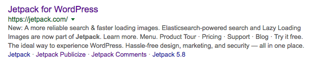 The meta description in a search result for Jetpack 