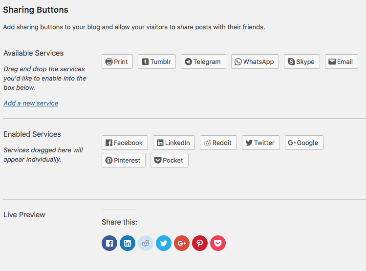 Configuring social sharing buttons in Jetpack 
