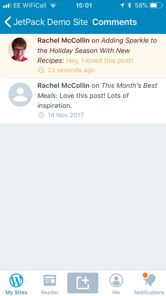 Comments in the WordPress app 