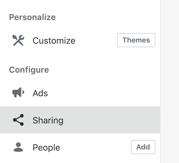 Menu with Sharing item highlighted