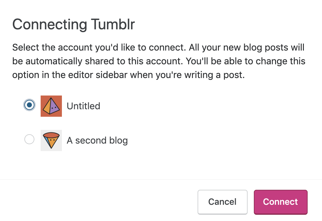 Tumblr choose blog option