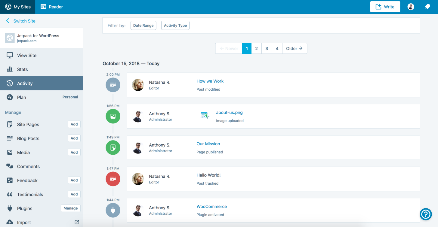 Real time website backups from Jetpack