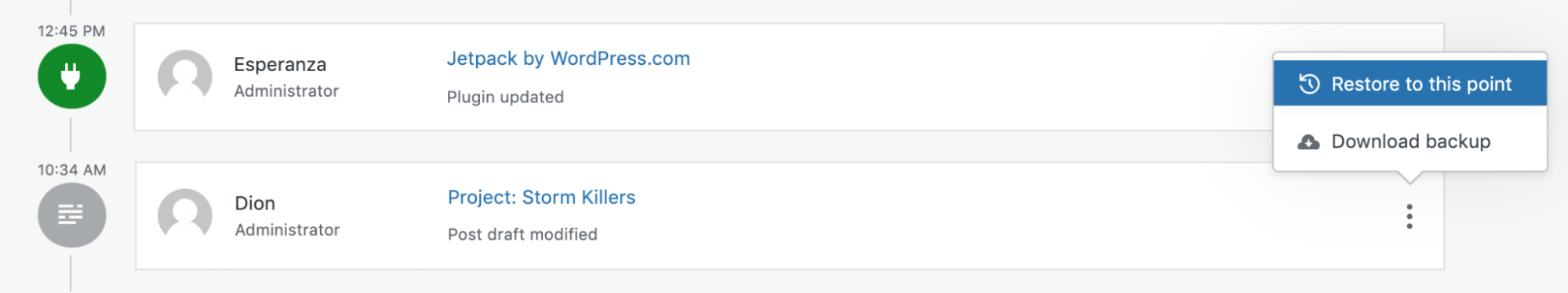 Jetpack Backup site restore