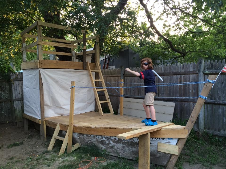 Jesse's homemade pirate ship playhouse