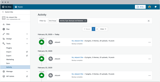 Jetpack Activity log