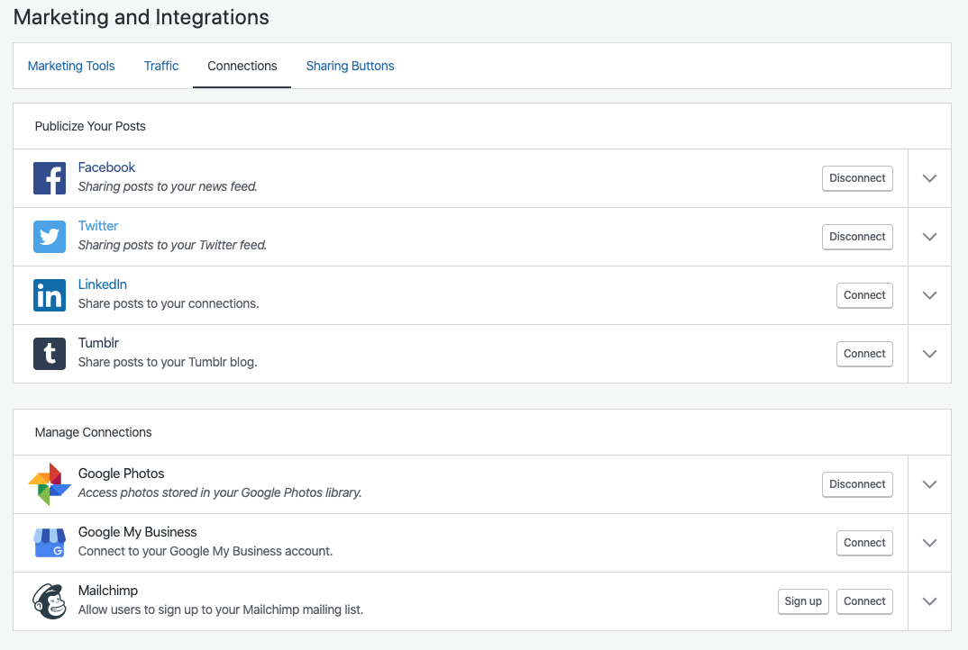 Jetpack marketing integrations