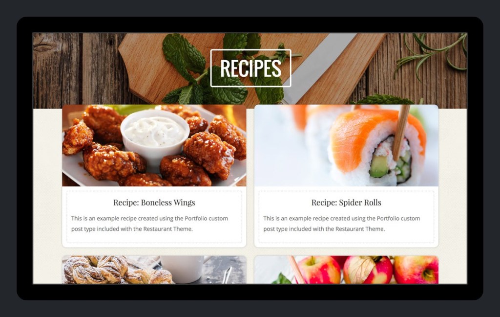 Recipes on a restaurant website
