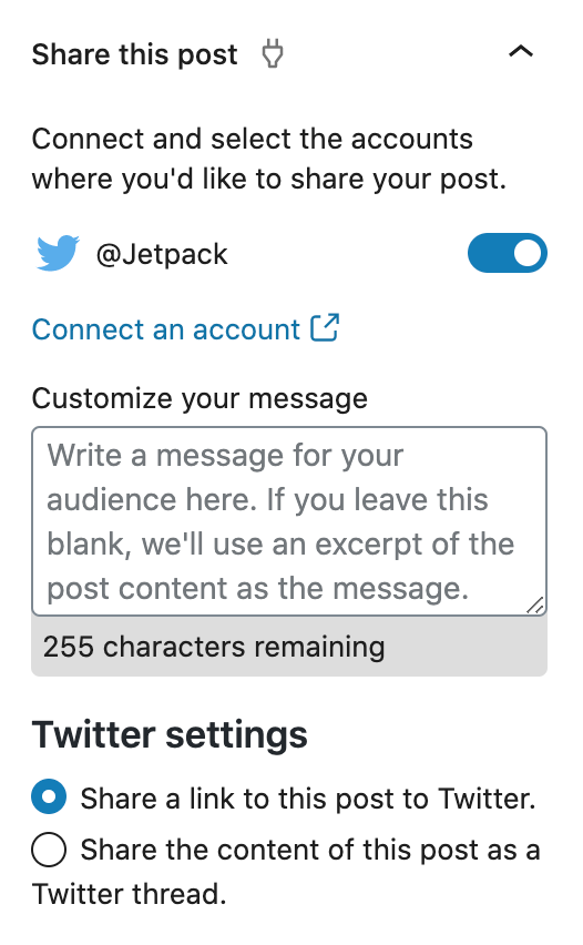 Jetpack social share settings