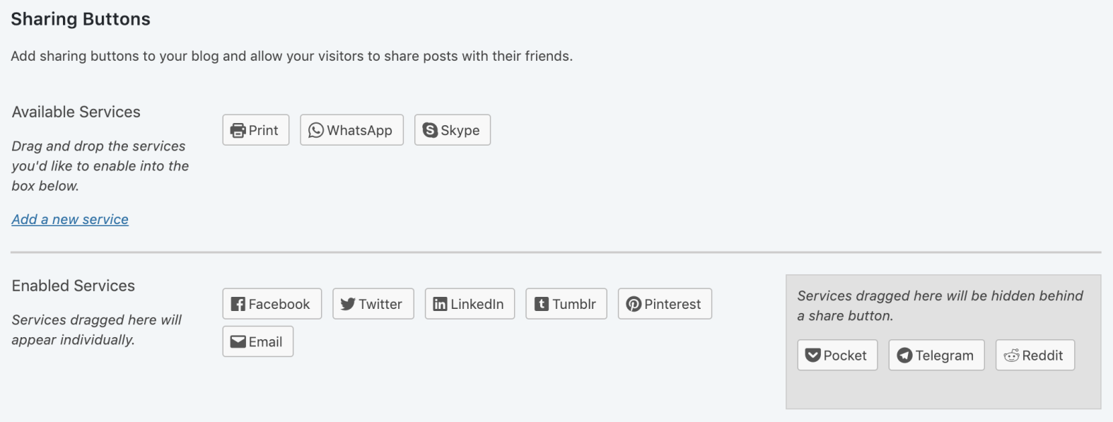 Jetpack social sharing button settings