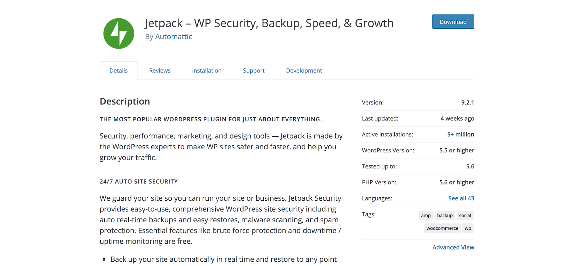 Jetpack plugin page in the WordPress repository
