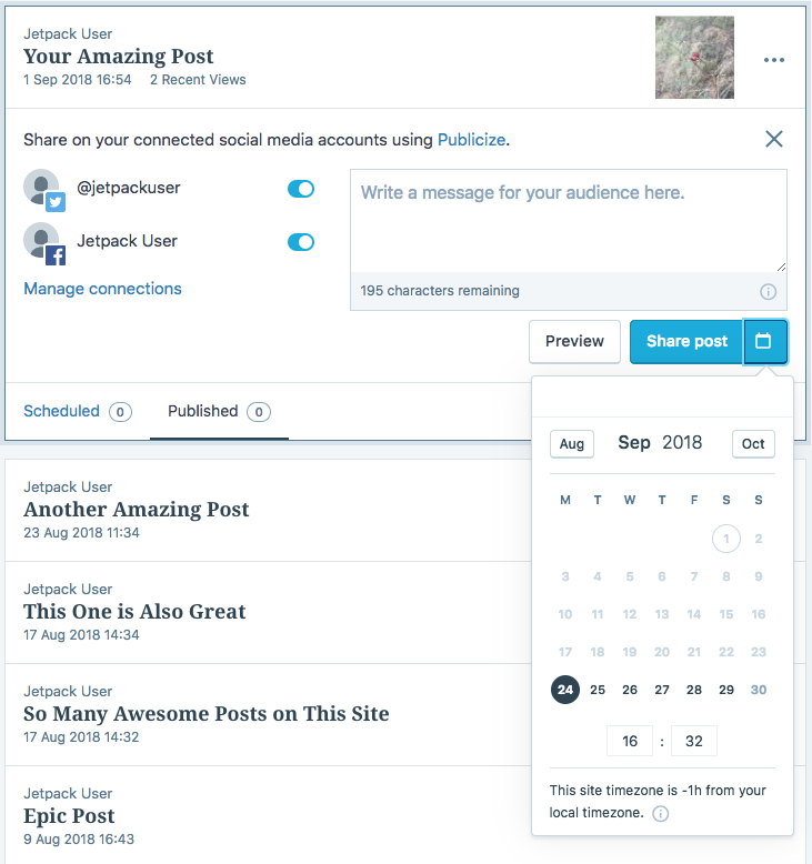 Schedule social media posts from WordPress to Facebook and Twitter