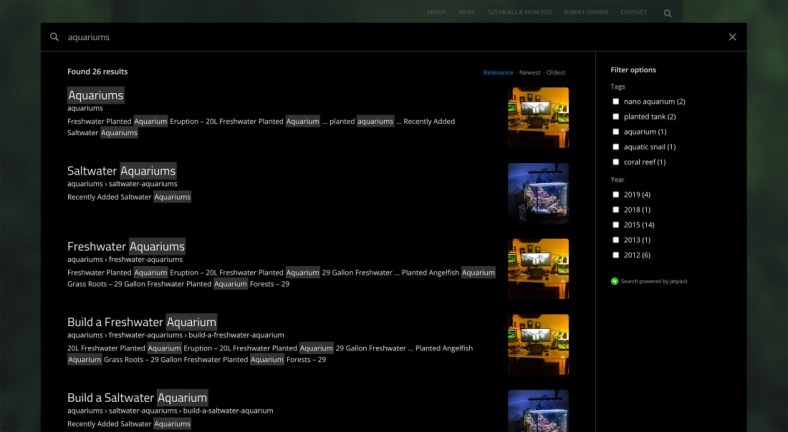 Jetpack Search new display in dark mode