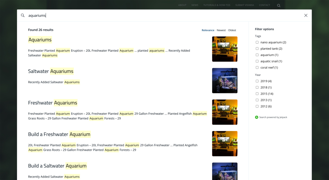 Jetpack Search results on a page