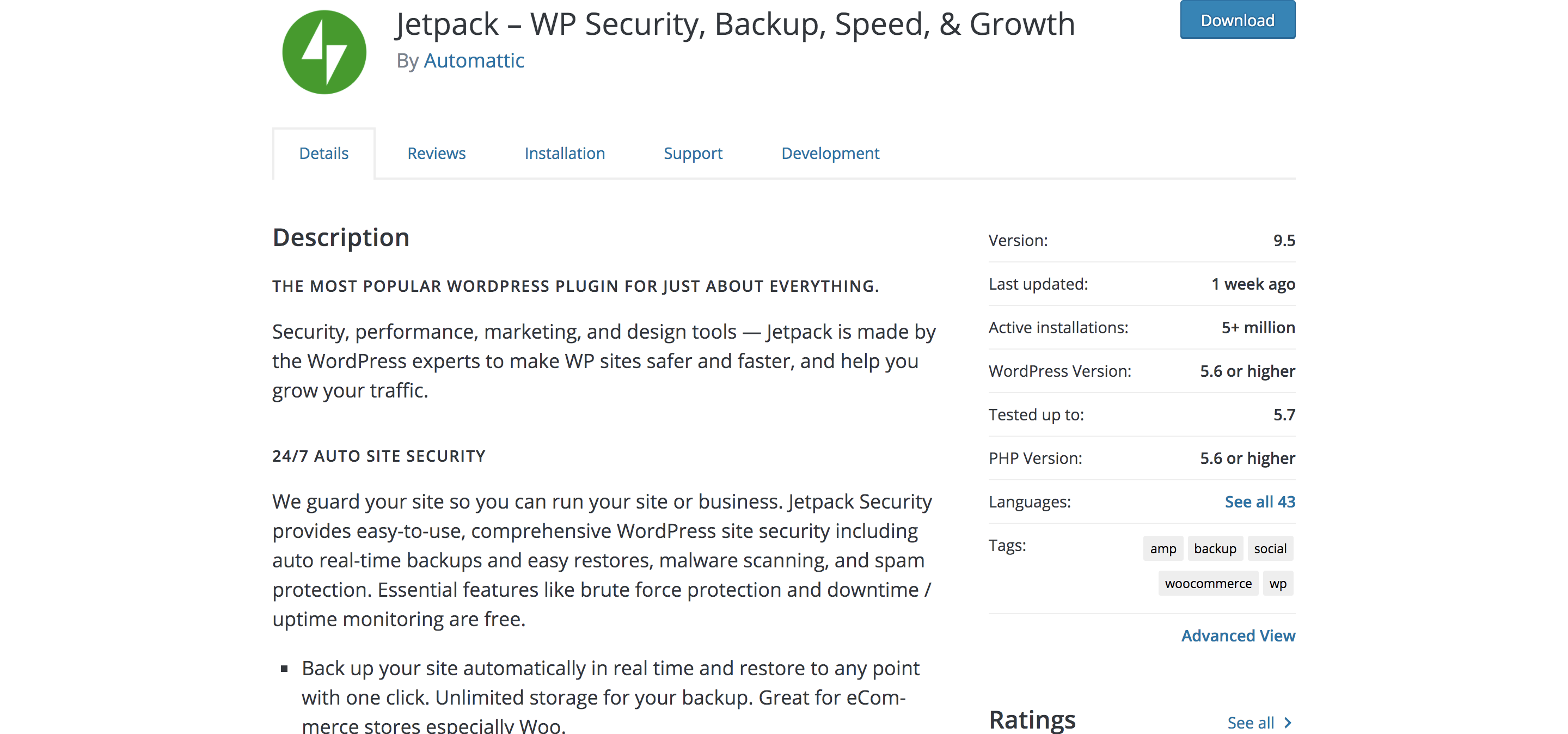 Jetpack plugin listing in the WordPress repository