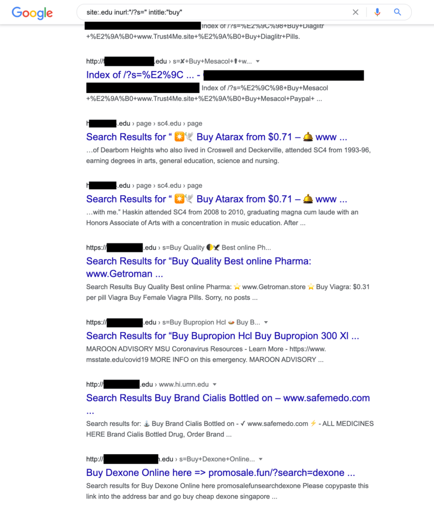 Resultados de búsqueda de pastillas de spam