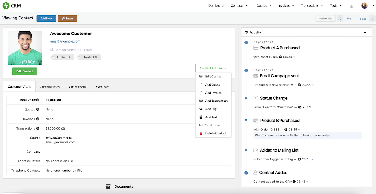 customer profile on Jetpack CRM