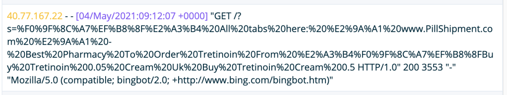 Código de una solicitud de spam