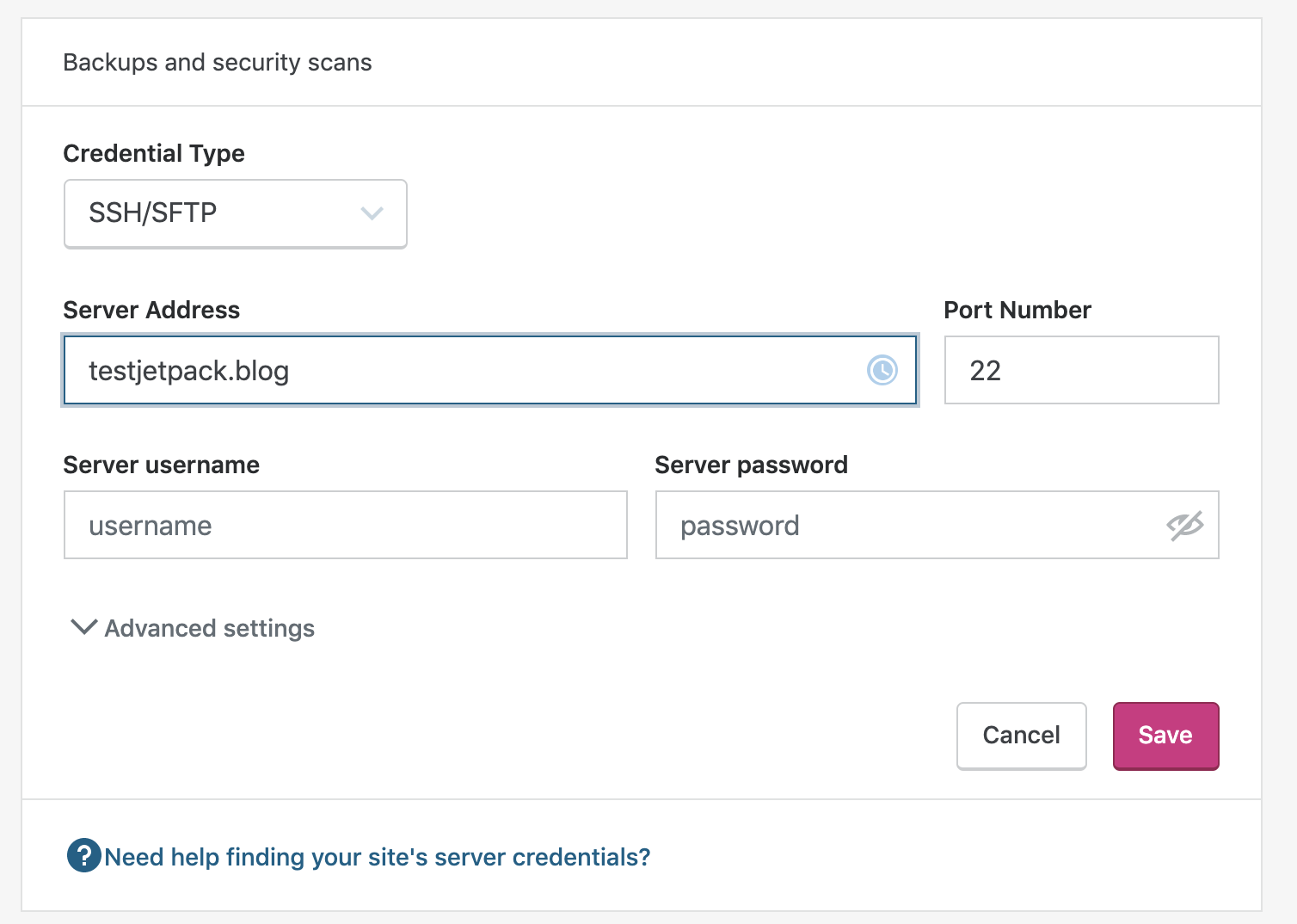 adding SSH/SFTP credentials to Jetpack