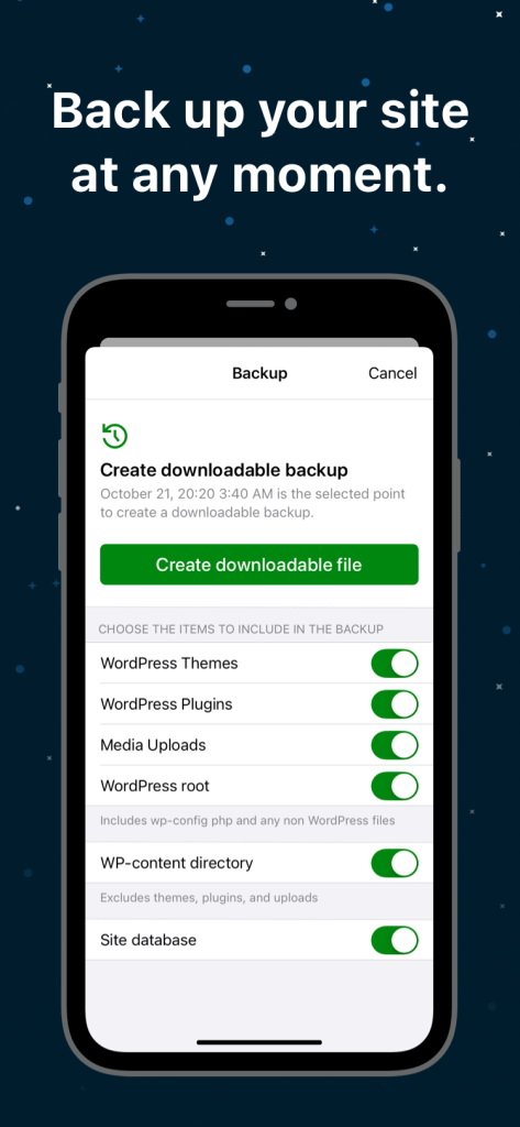 Jetpack Backup in the mobile app