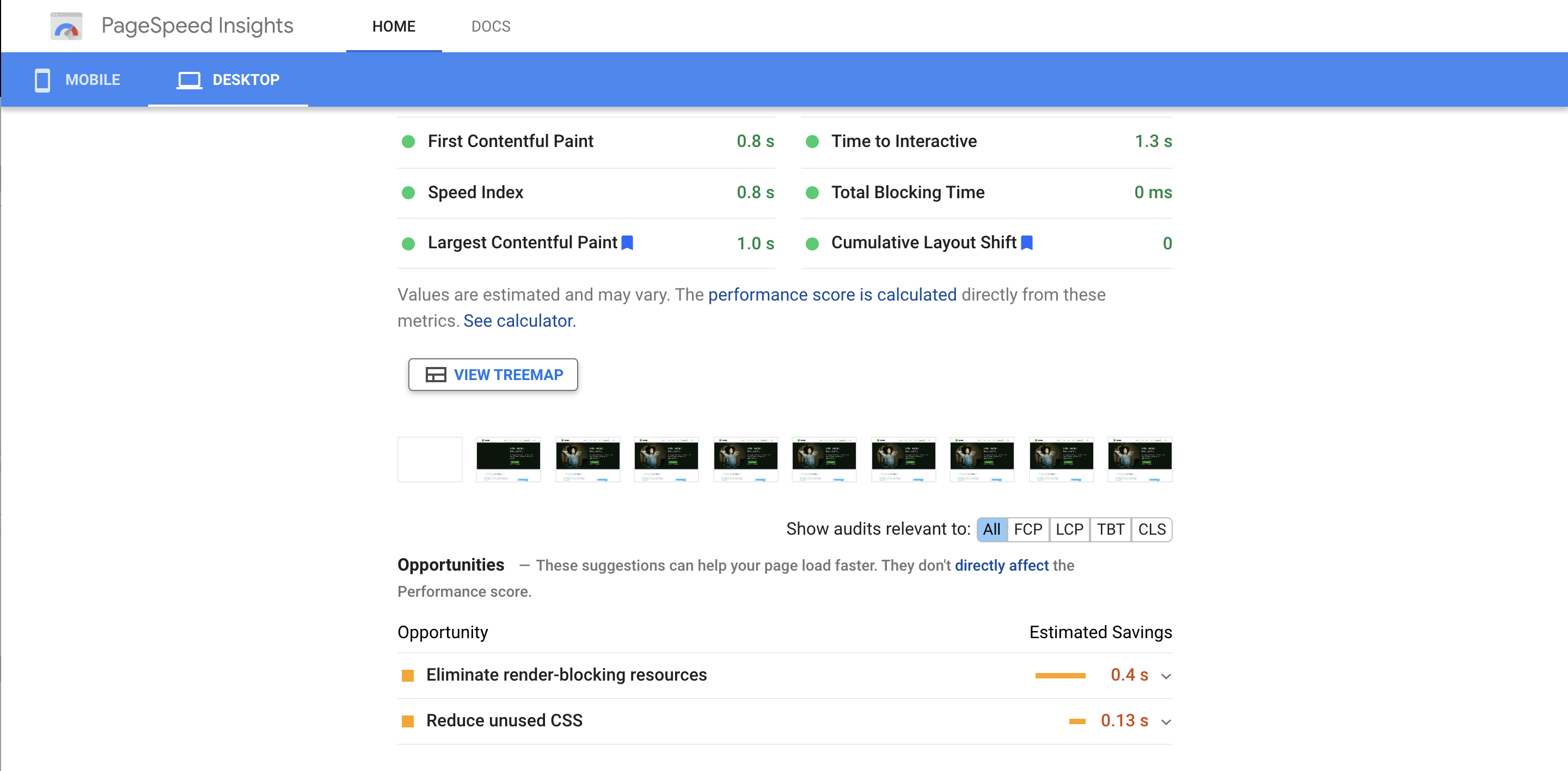 Opportunities section on Google PageSpeed Insights for Jetpack.com