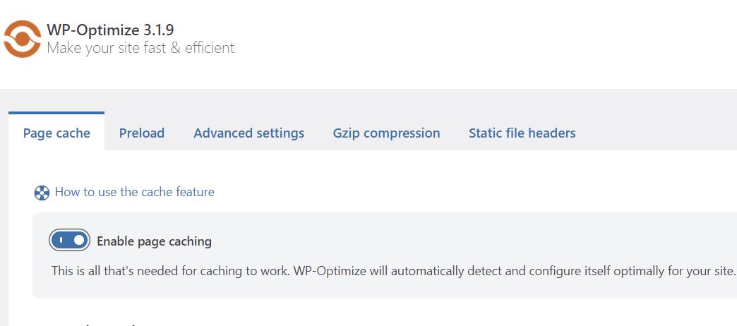Enable Caching in WP-Optimize