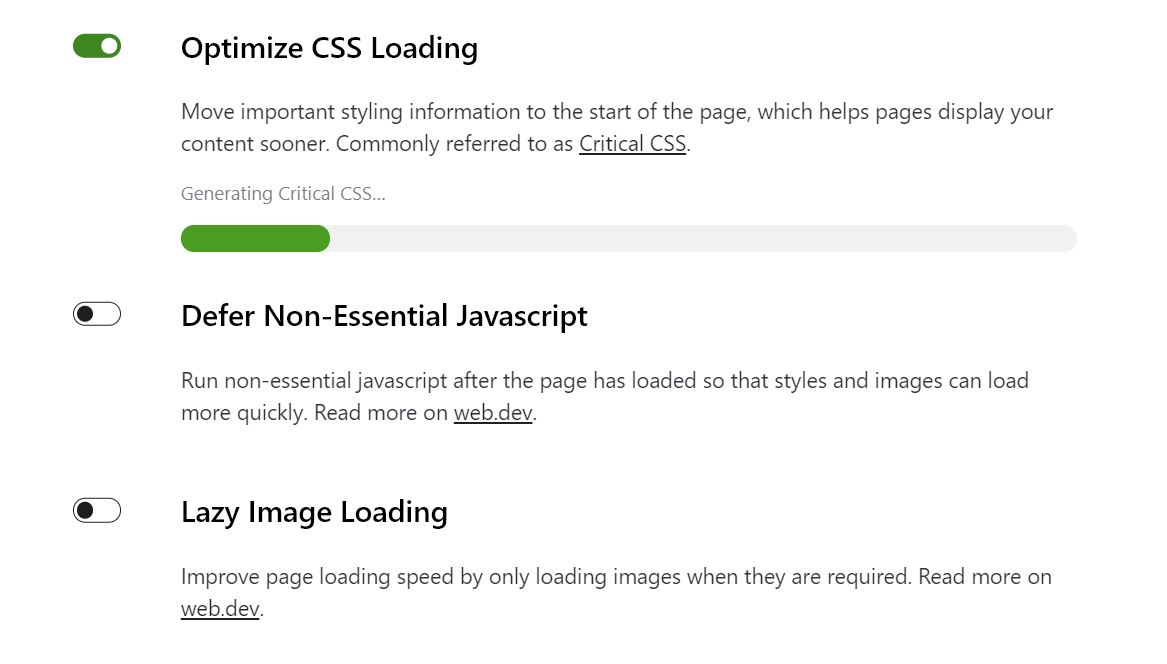 Jetpack Boost plugin performance modules