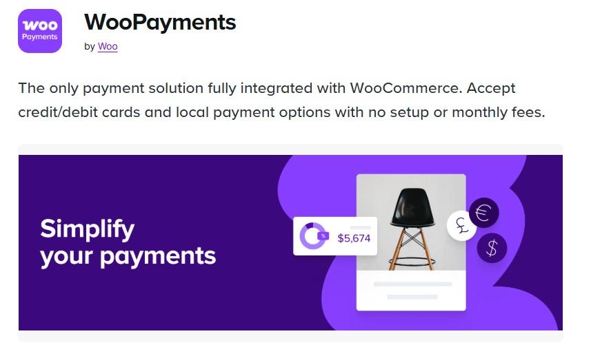 WooPayments extension page