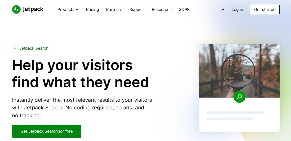 Jetpack Search page with the text "Help your visitors find what they need"