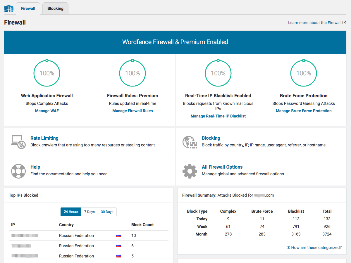 Wordfence firewall settings