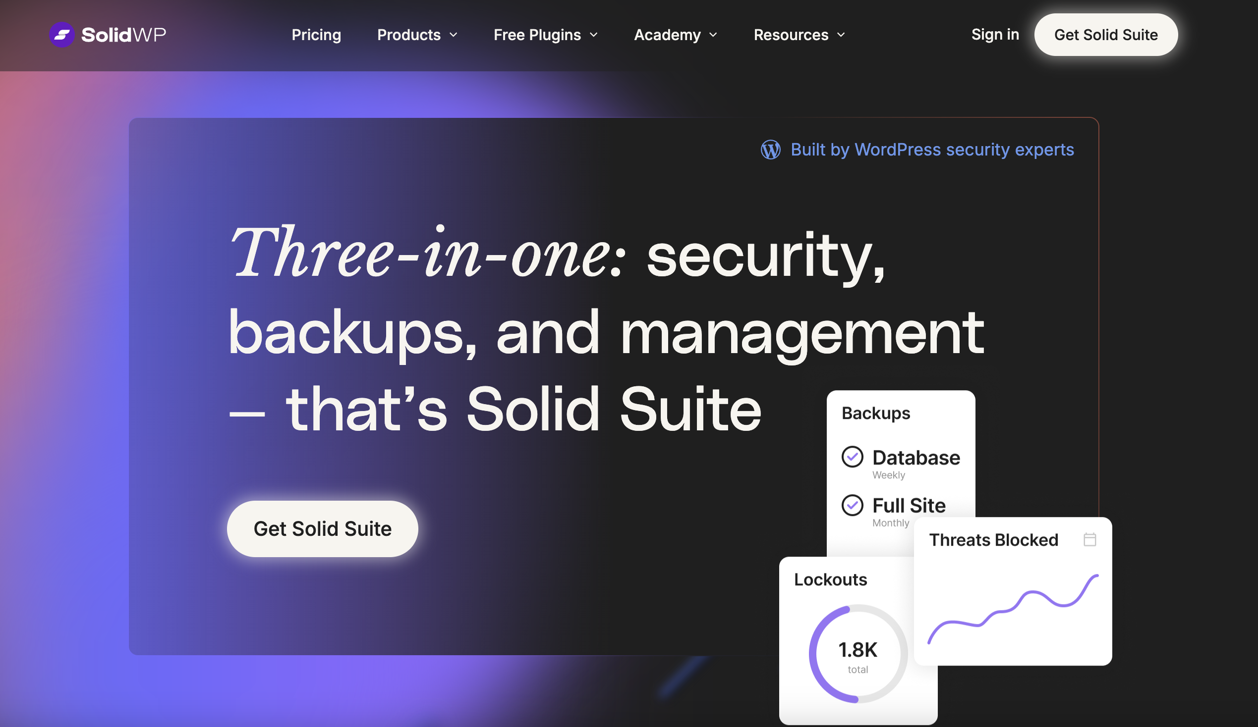SolidWP homepage advertising their Solid Suite plan